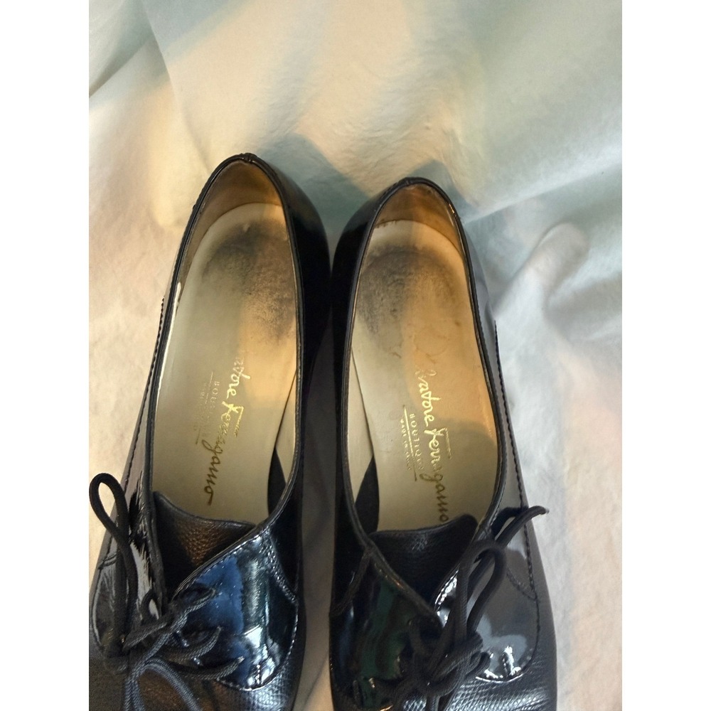 Salvatore Ferragamo Boutique Black Patent Pebbled Leather Oxfords Size 7.5 B - Picture 3 of 10